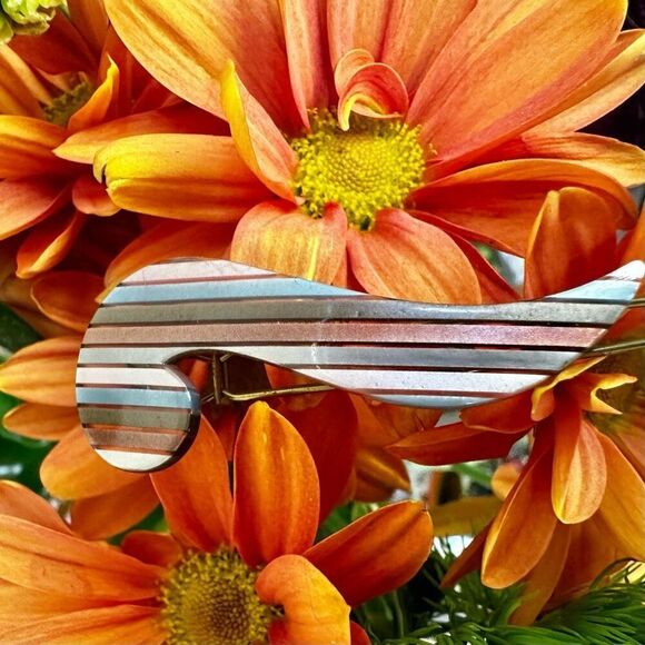 Vintage striped barrette stamped France - Picture 1 of 6